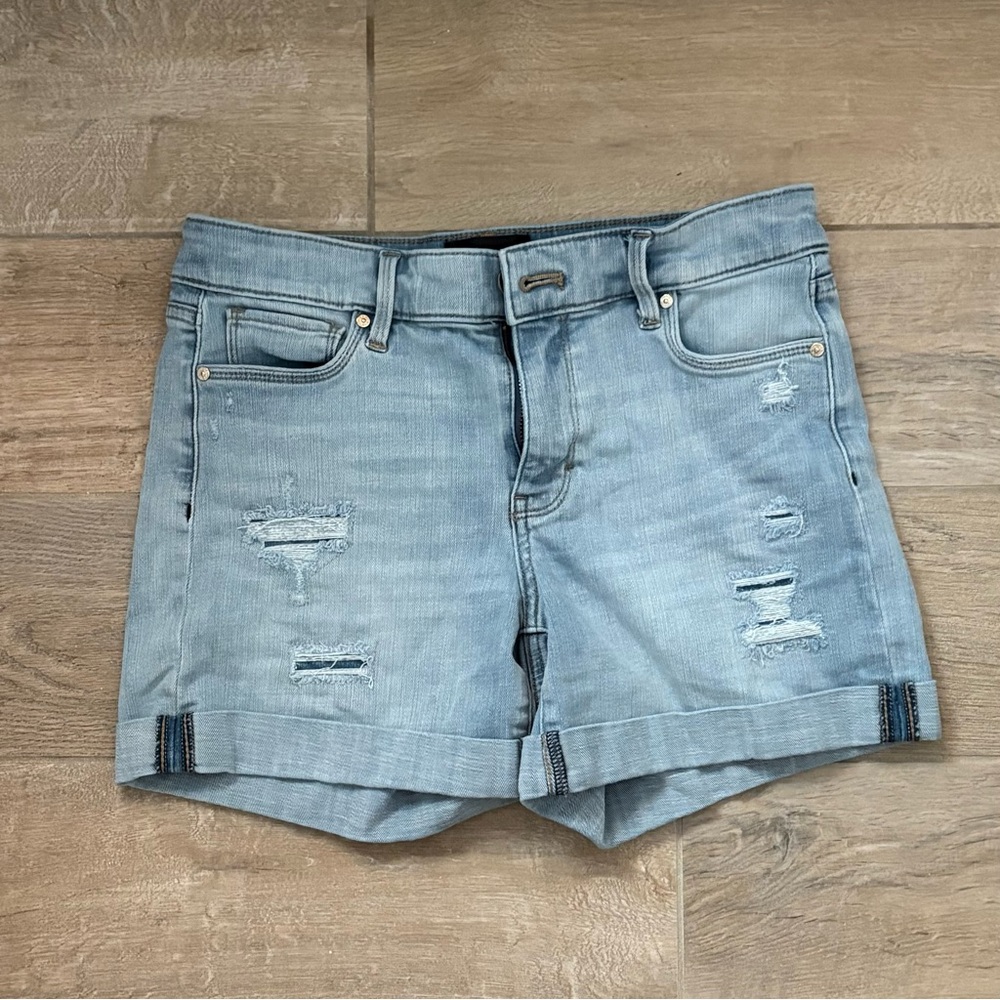 Light blue denim shorts with a relaxed fit